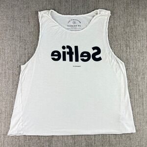 Thinking MU Tank Top Womens Small White Selfie Graphic Organic Cotton Sleeveless